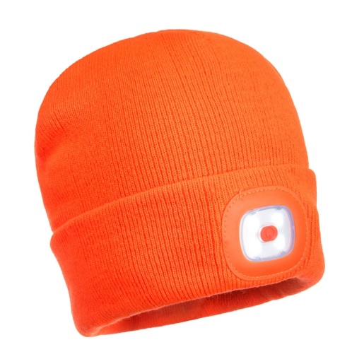 Portwest Orange Beanie Hat with LED Light