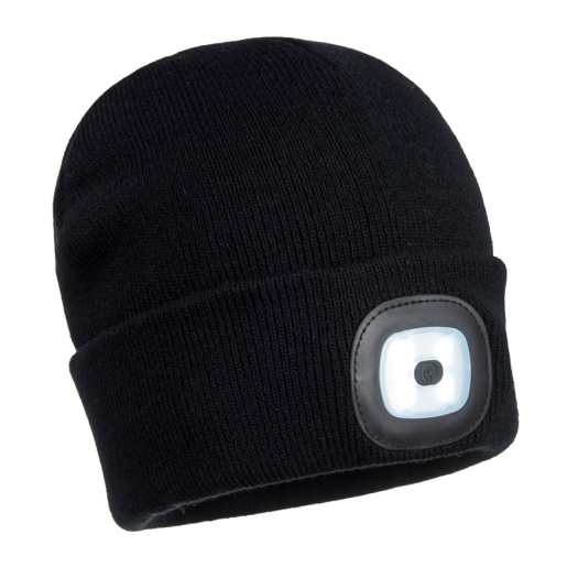 Portwest Black Beanie Hat with LED Light